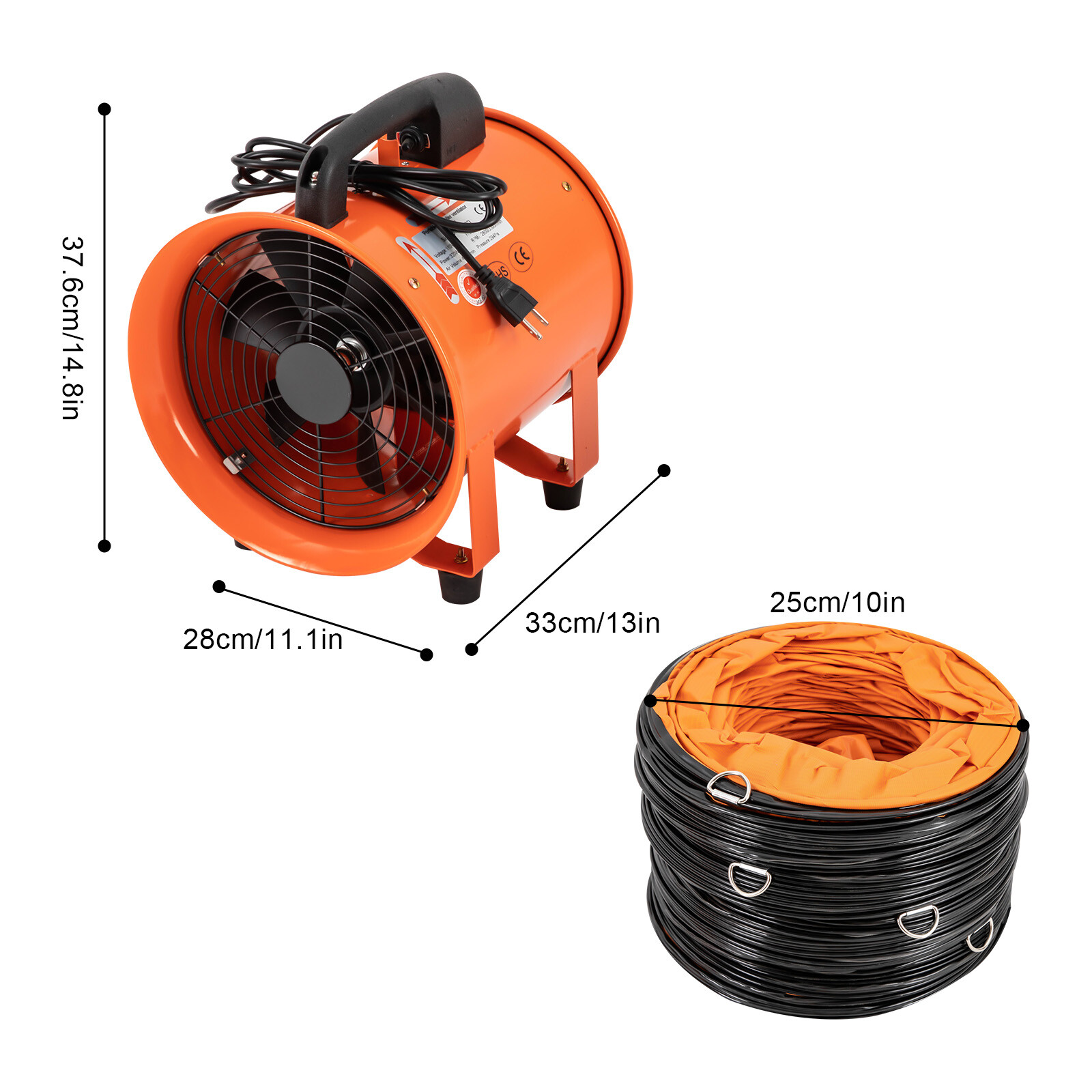 10″ Extractor Fan Blower Duct Hose Ventilator Portable Industrial Air Mover 10m