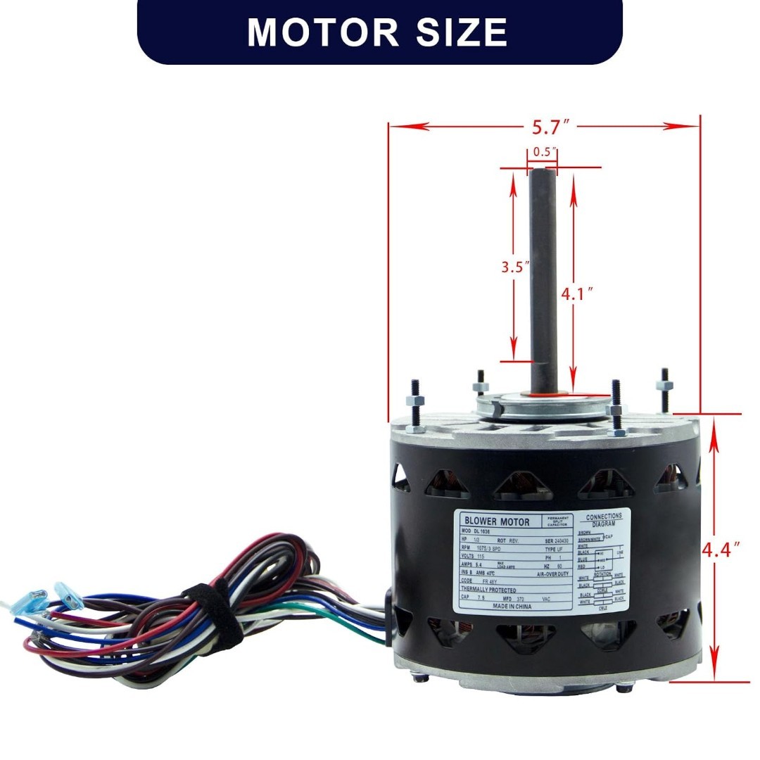 DL1036 Blower Fan Motor,1/3 HP, 1075 RPM, 3 Speed, 115V, Compatible w/A.O. Smith