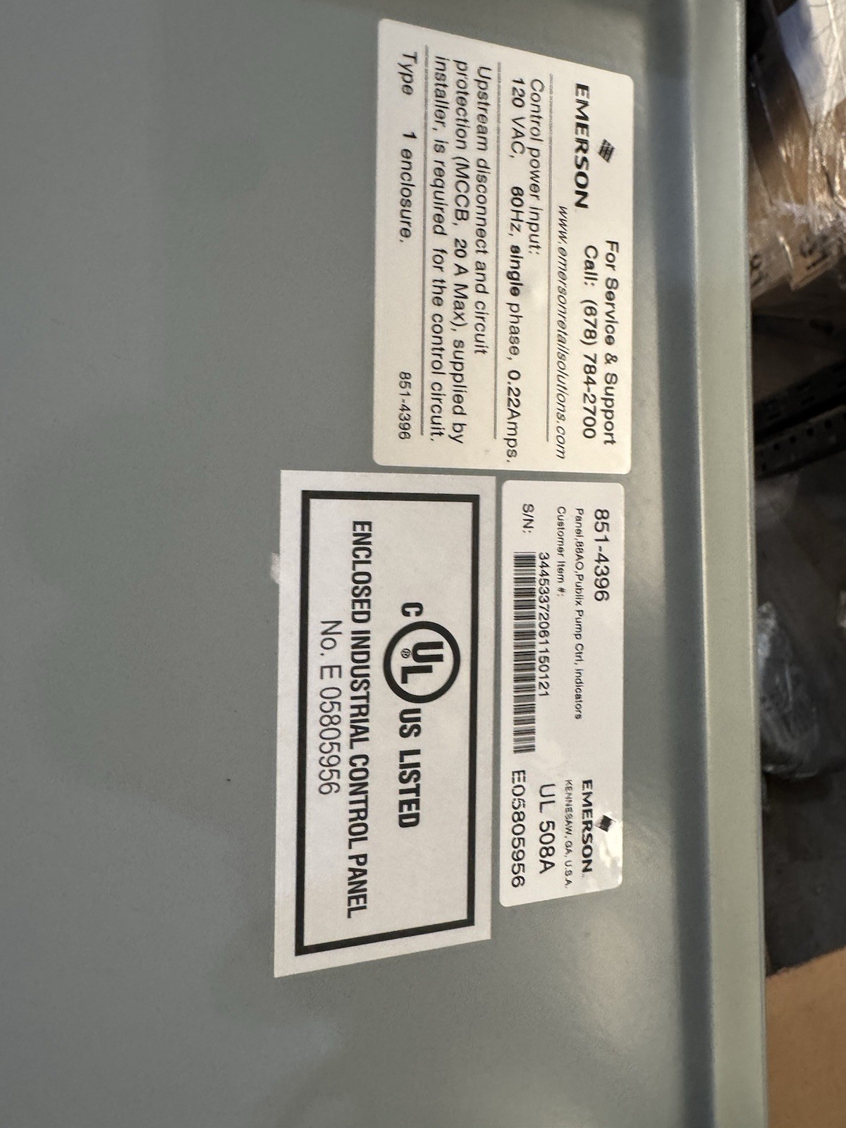 Emerson 851-4396 Enclosed Industrial Control Panel – UL 508A – 120VAC – Type 1