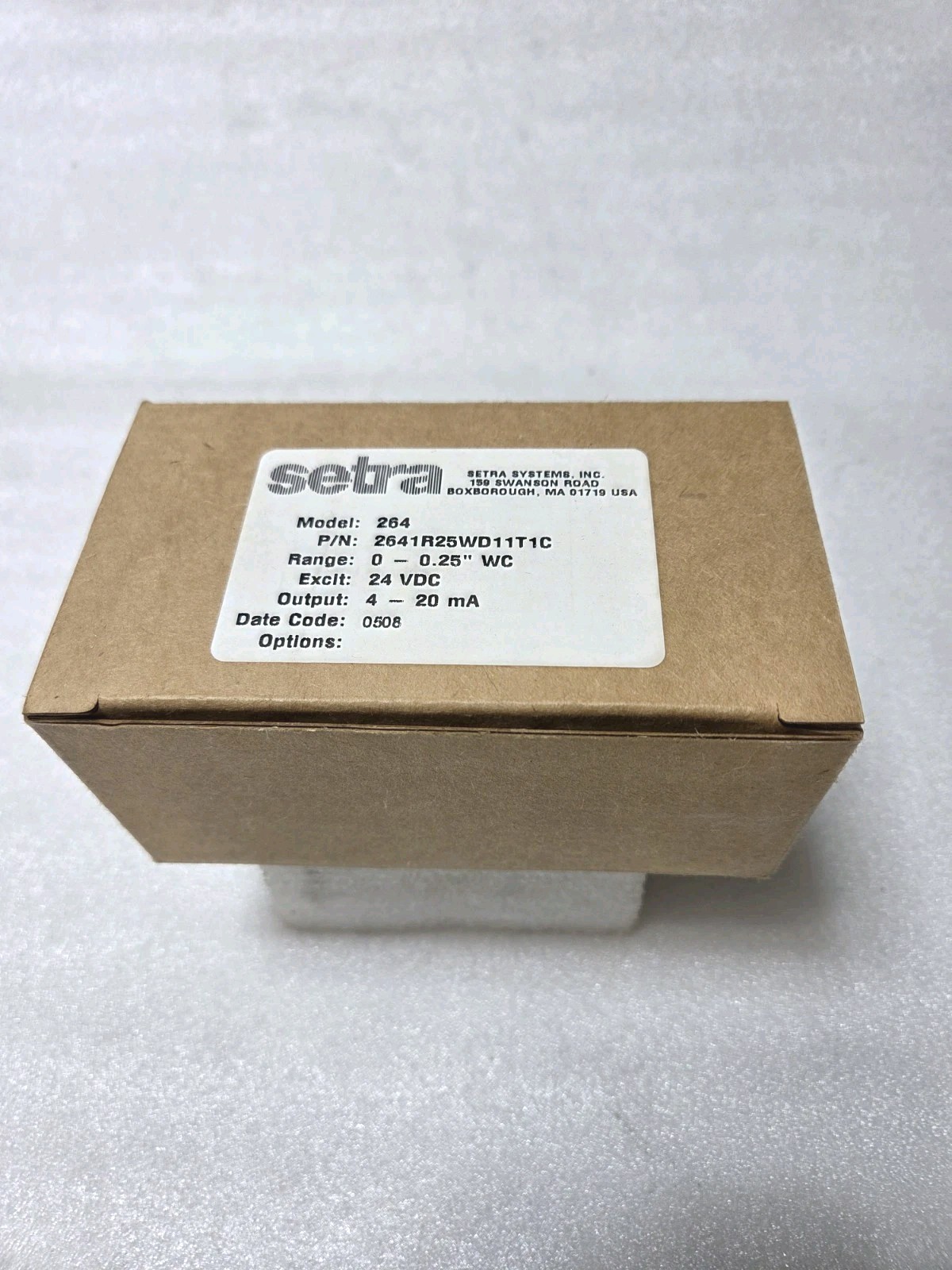 Setra 2641R25WD11T1C Differential Pressure Transducer Range 0- .25″ WC, 24 VDC