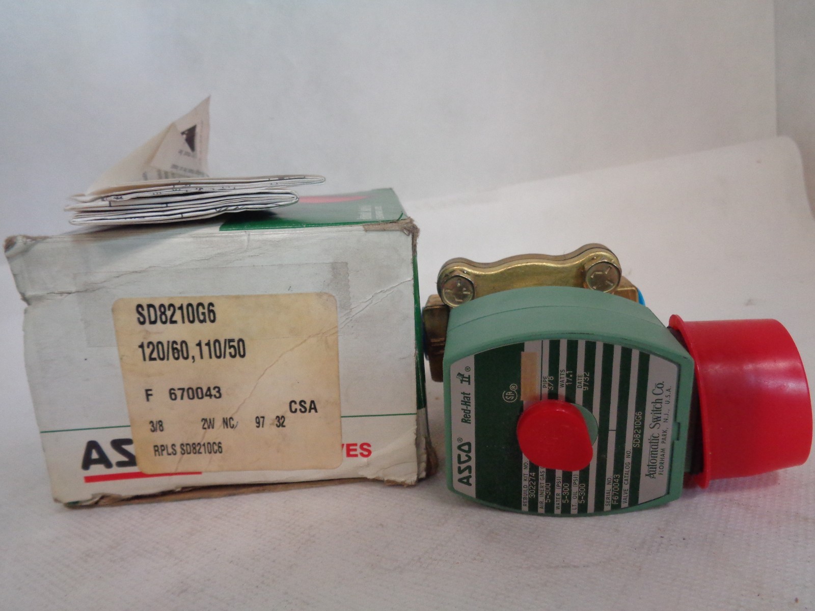 NEW ASCO SD8210G6 SOLENOID VALVE 3/8″ 2-WAY N.C. 110/120 V COIL
