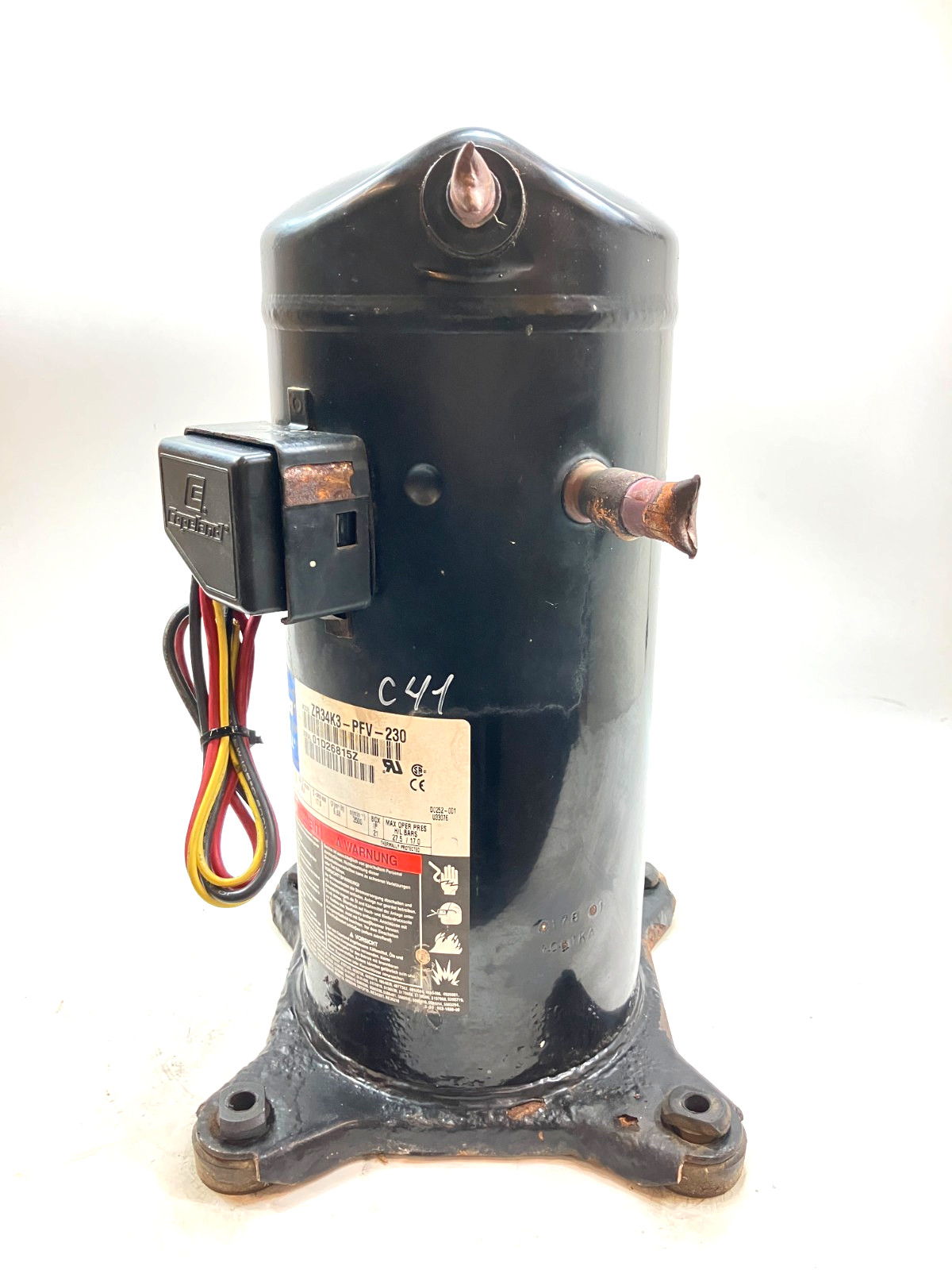 Copeland Scroll A/C Condenser Compressor ZR34K3-PFV-230 R-22 208/230V used C41