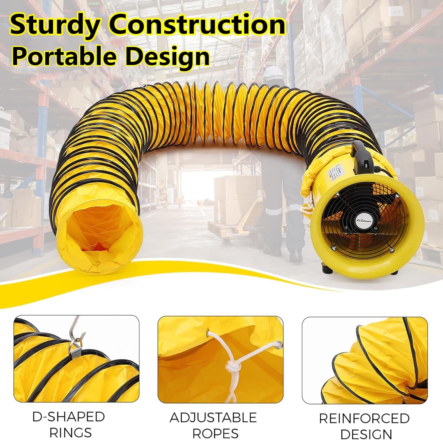 8/10″ Portable Utility Blower Fan Exhaust Industrial Ventilation 5/10m Duct Hose