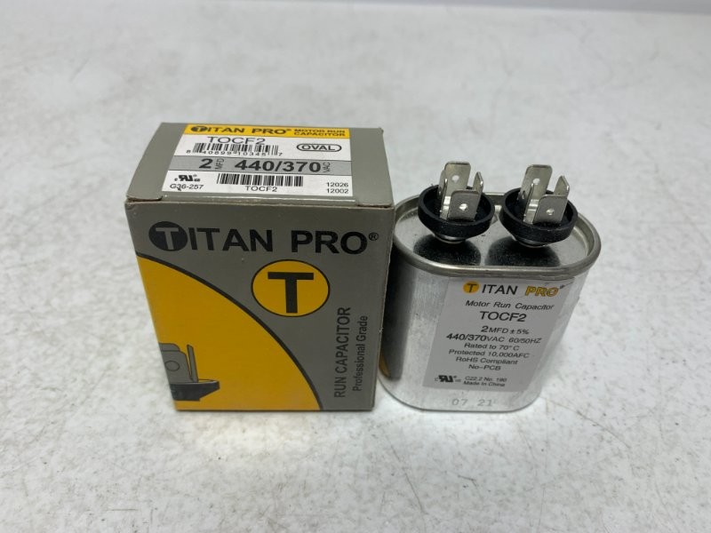 Titan Pro TOCF2 Motor Run Capacitor 2MFD 440/370VAC Oval