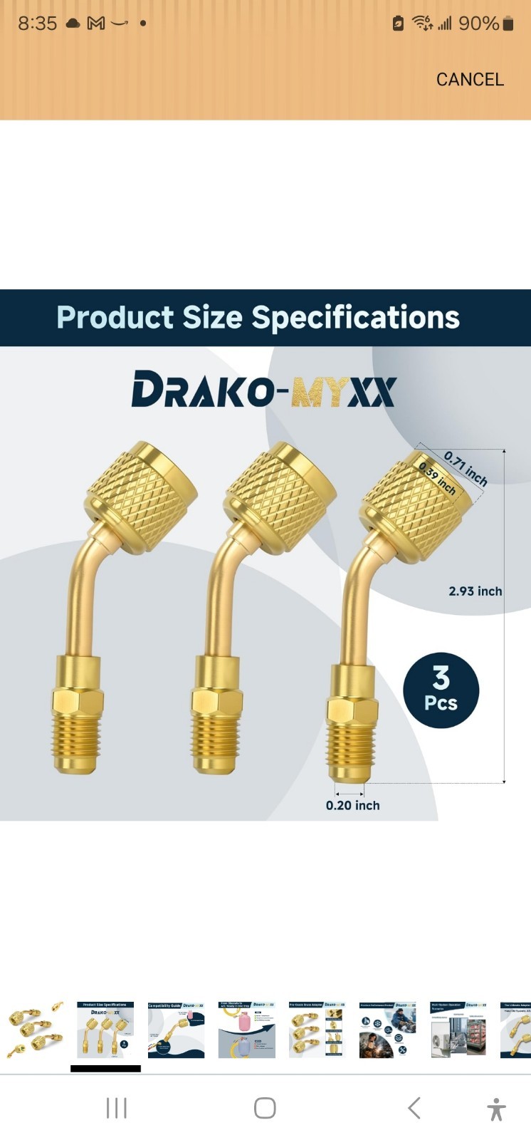 DRAKO-MYXX 3 Pcs A2L R 32 R-454B Adapter 1/4″ LH Female To 1/4″ RH male