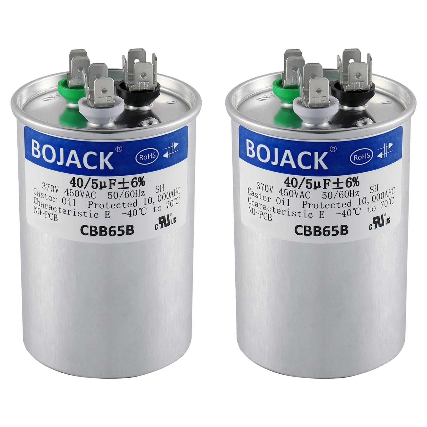 2 Pcs 40+5uF Dual Run Capacitor 370V/440V for AC Motor, Fan, Condenser Start
