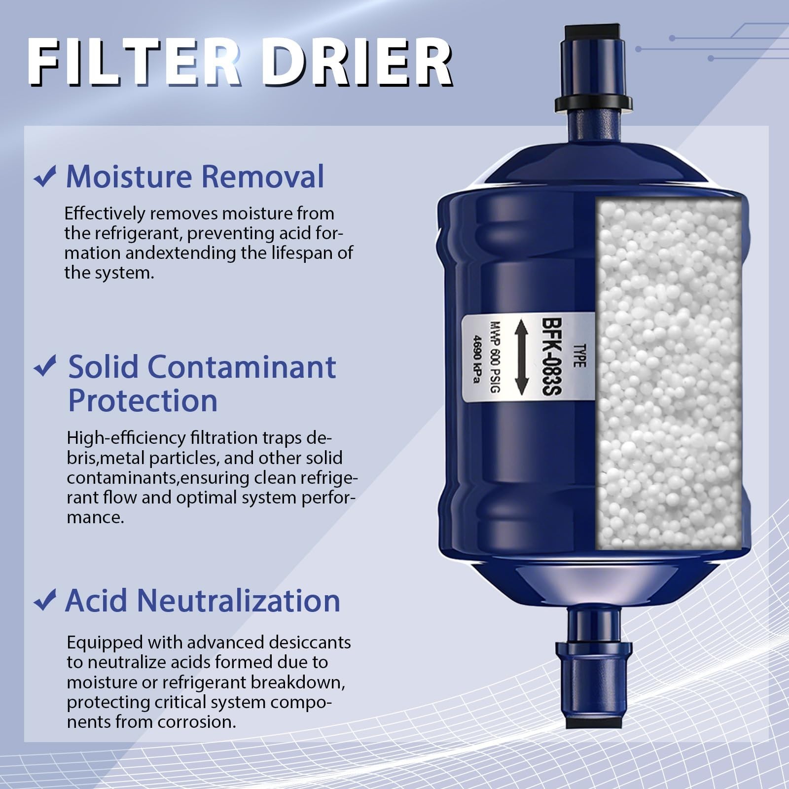 2 Pcs Bi-Flow Filter Drier for Heat Pump Refrigerants R410A R22 R134A AC Systems