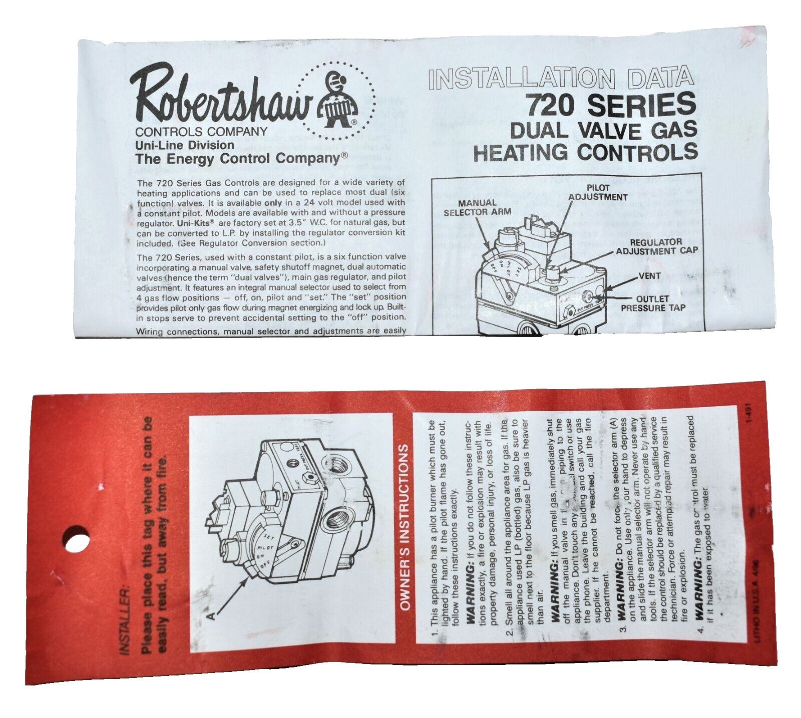 Robertshaw 720-400 Gas Heating Furnace Combo Valve 24V – 7200ER – Ng/Lp NEW