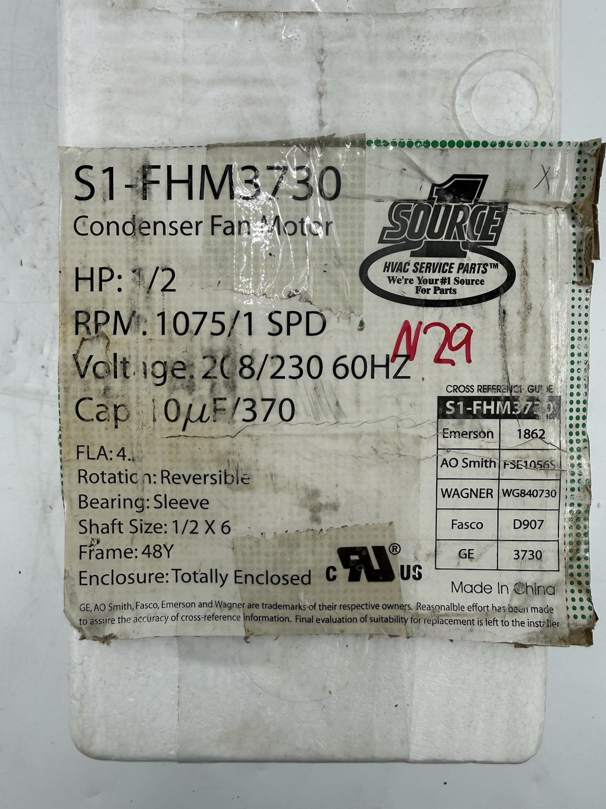 NEW Source 1 HVAC S1-FHM3730 Condenser Fan Motor #N29