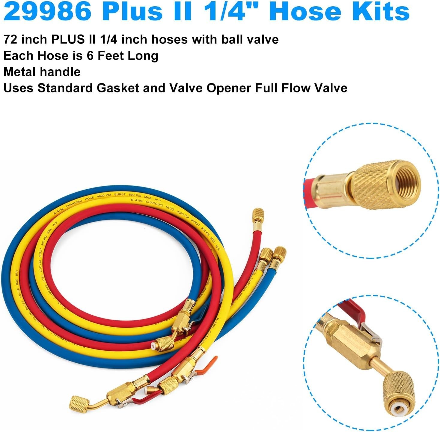 Yellow Jacket 29986 Plus II 1/4″ Hose with Compact Ball Valve, 72″ (Pack of 3)!