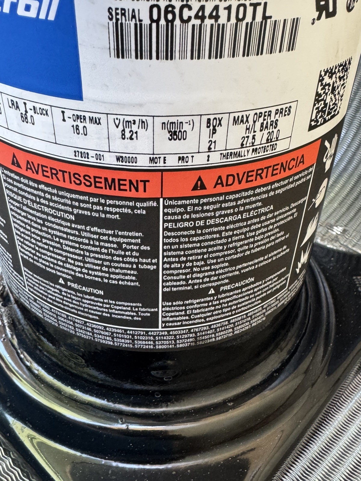 Copeland Scroll Compressor Model ZR28KA-PFV-130 208-230V 1PH R-22 NEW OLD STOCK