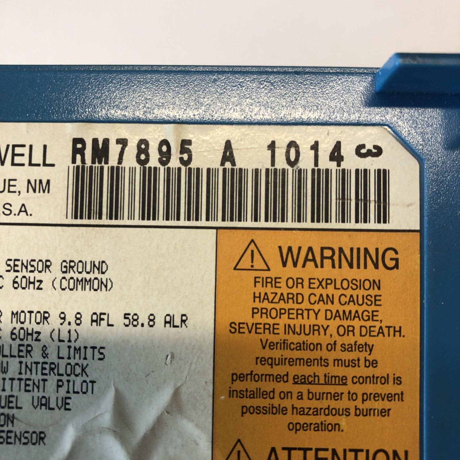 Honeywell Burner Control RM7895 A 1014, For Parts/ Repair