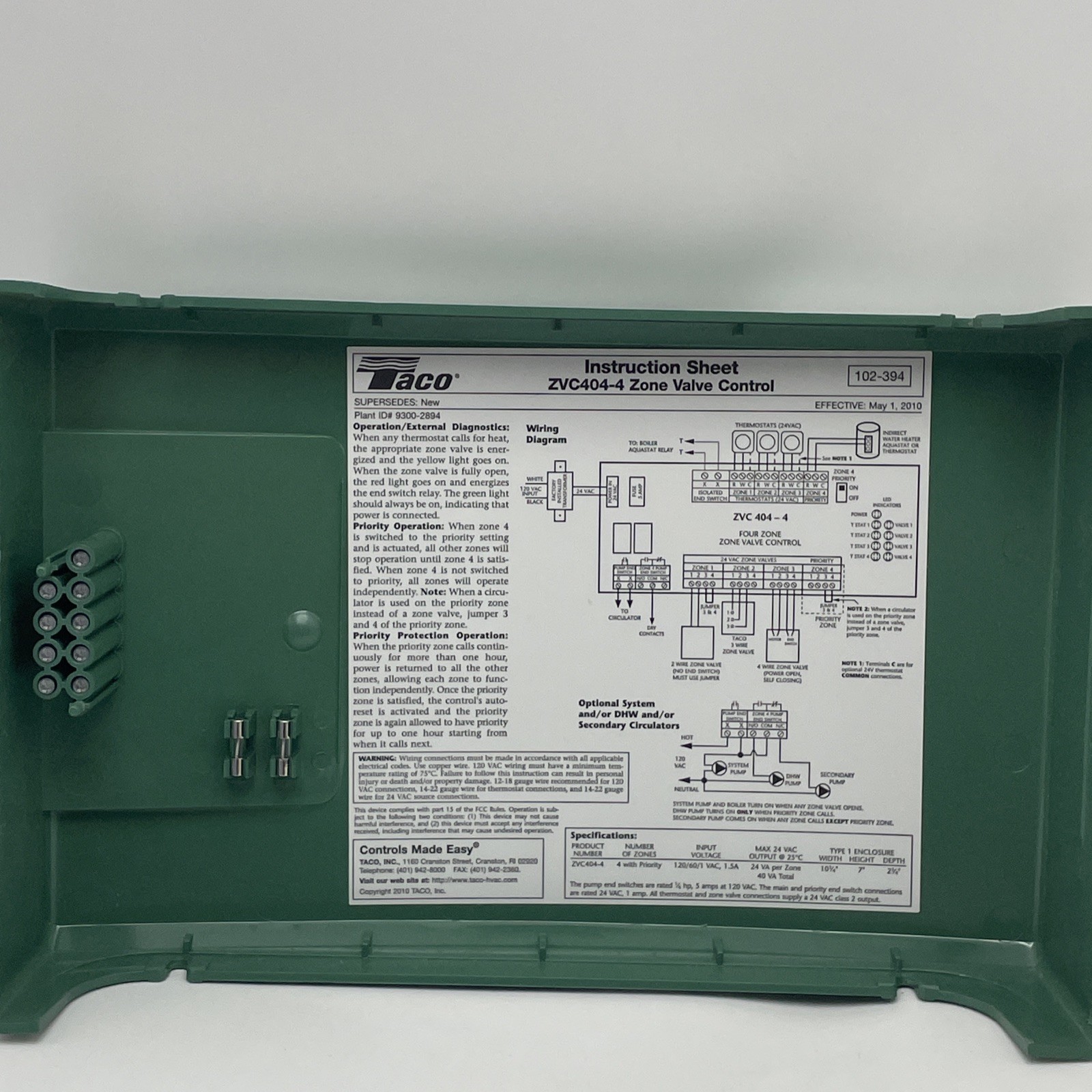 UNTESTED Taco ZVC404-4 4-Zone Valve Control Module with Priority Zoning