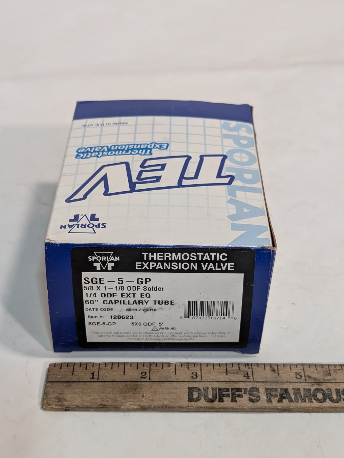 Sporlan SGE-5-GP TXV 5/8 x 1-1/8 ODF, 1/4 ODF ext eq, 60in cap tube as shown