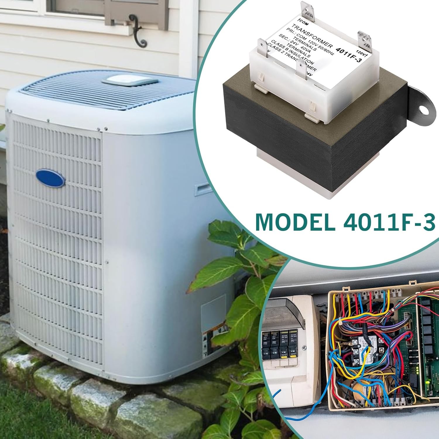 4011F-3 120V to 24V Transformer 40VA Compatible with Furnace/HVAC Equipment, 24