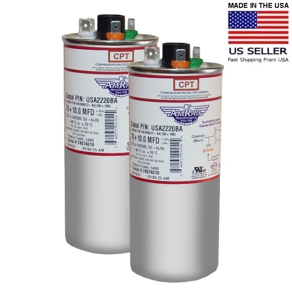 USA2220BA 70+10 uf/MFD 370-440 VAC volts Amrad Dual Run Capacitor 50/60 Hz Lot-2