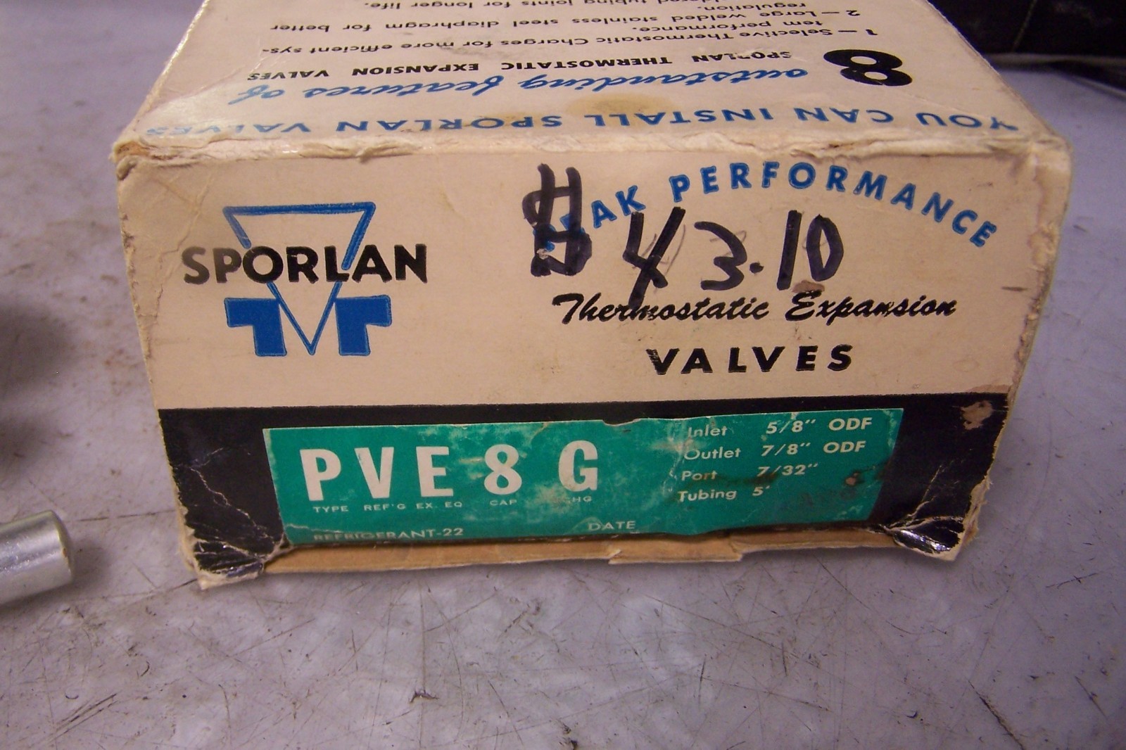 NEW SPORLAN PVE8G THERMOSTATIC EXPANSION VALVE 5/8″ODF x 7/8″ODF 5′ TUBING