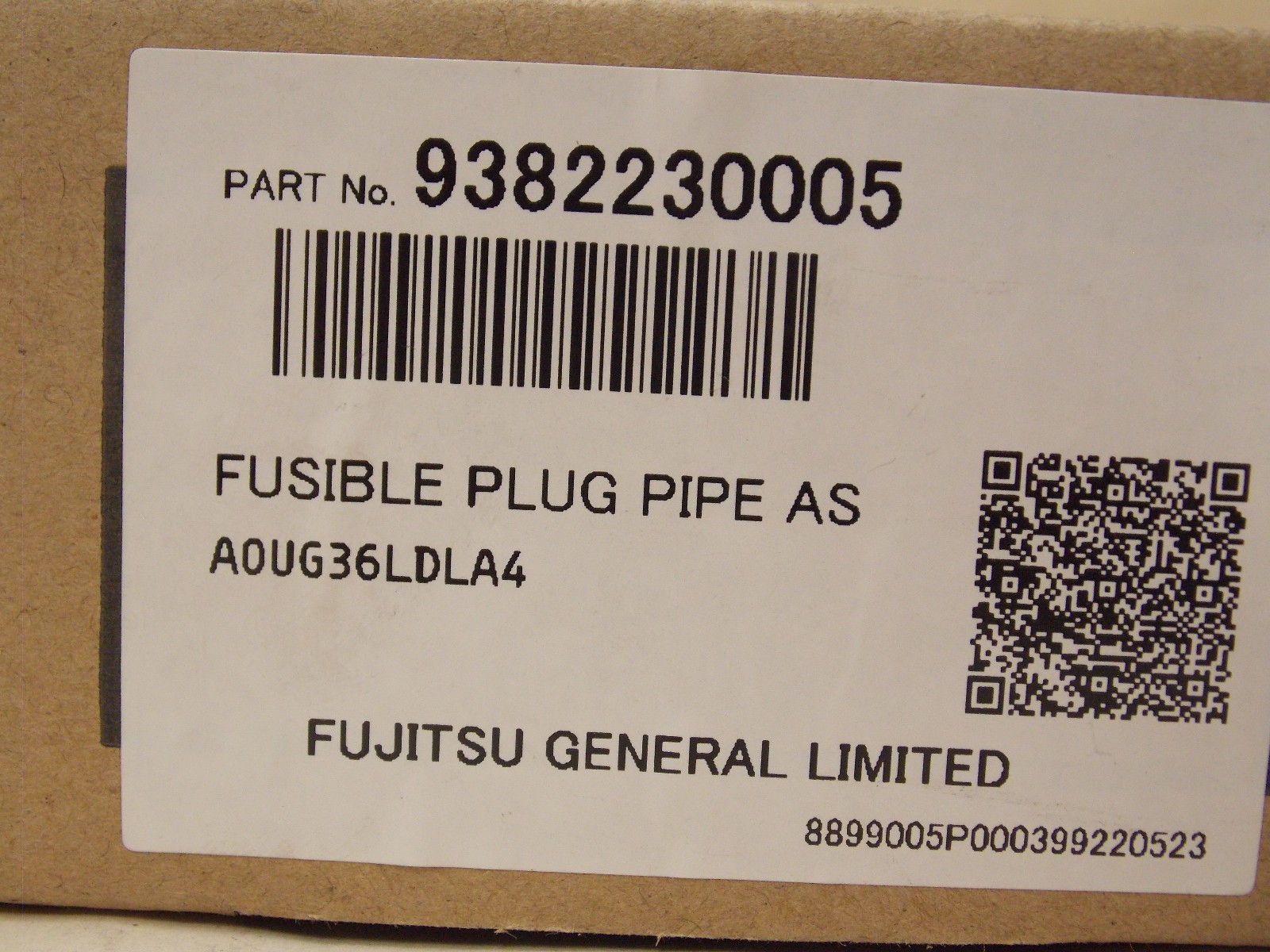 Fujitsu 9382230005 Fusible Plug Pipe Assembly For AOUH30 & AOUH48 Outdoor Units