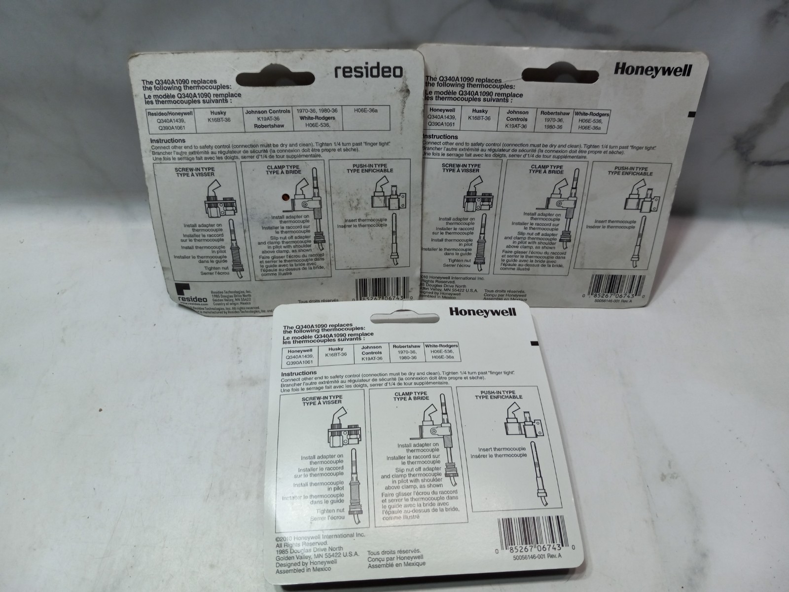 Lot of 3 Honeywell Q340A1090 Thermocouple 36″ Universal 30mV NOS
