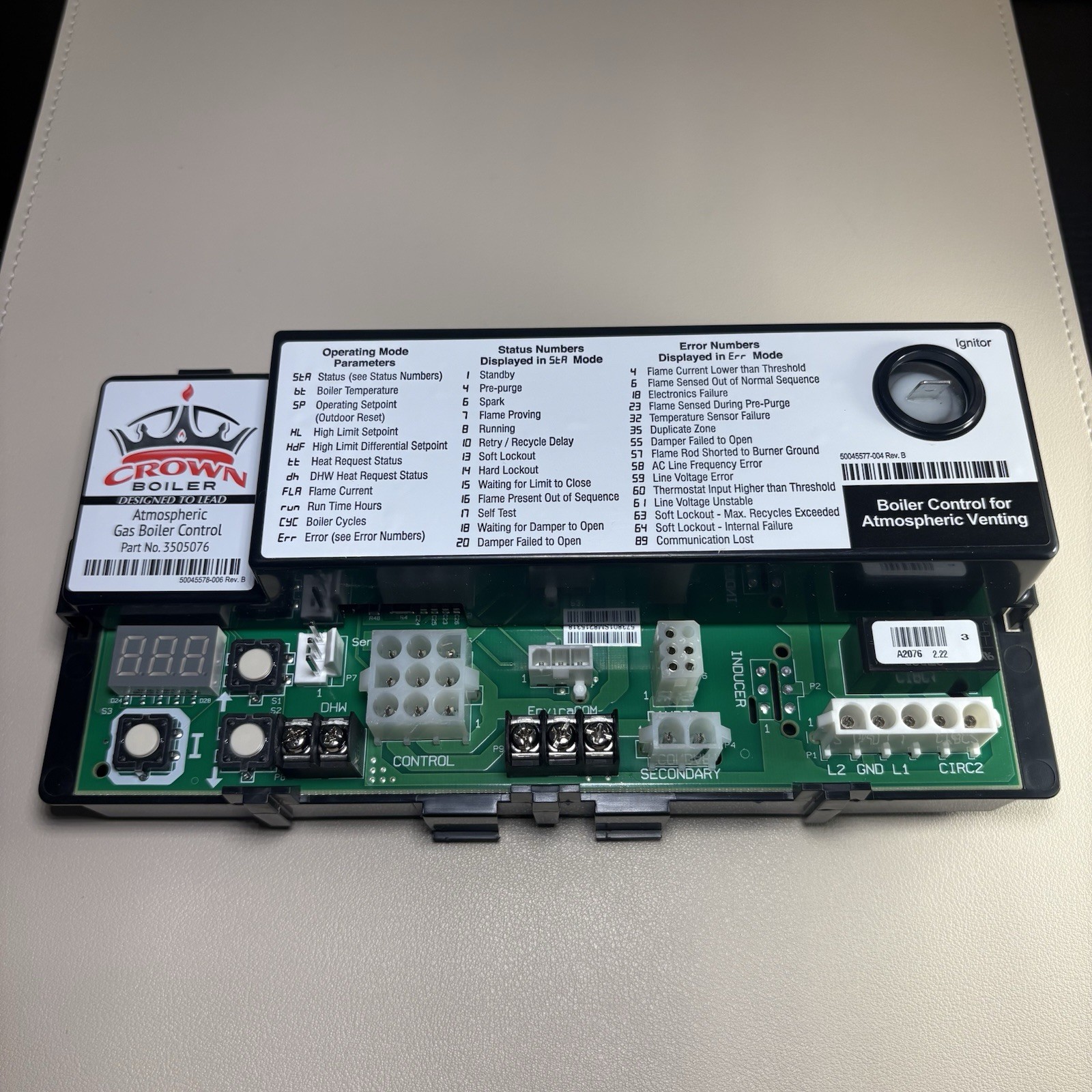 Crown Boiler 3505076 Control Board OEM Atmospheric Gas Boiler Module