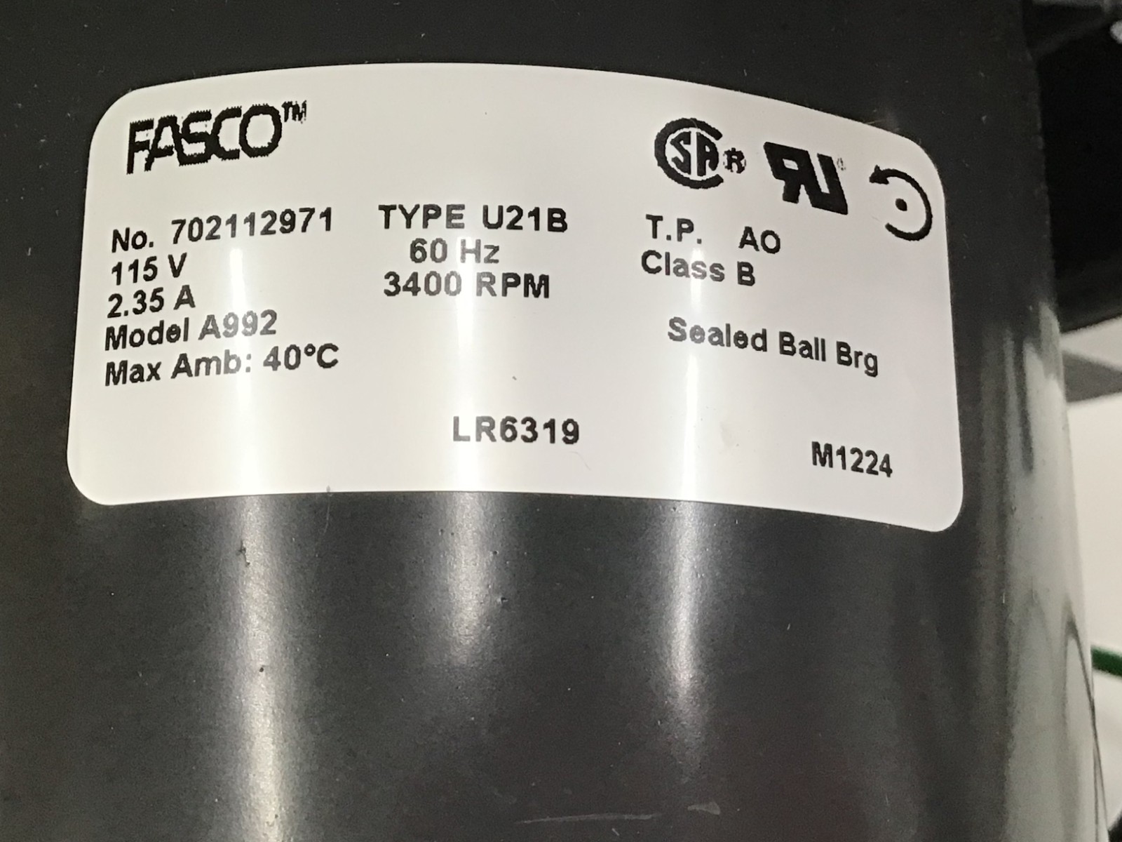 Fasco A992 Round Oem Blower, 3400 Rpm, 1 Phase, Direct, Plastic 1 Speed