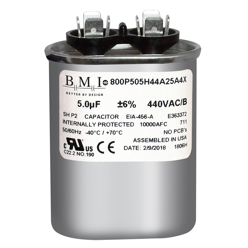 USA Oval 5 mfd uf 440 370 Volts Motor Run Capacitor 60,000 Hour Made by BMI