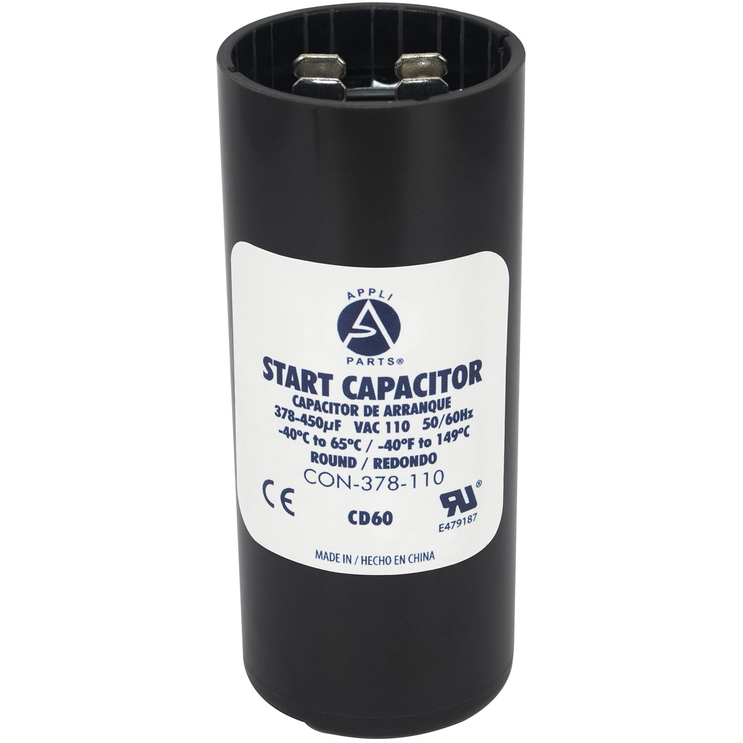 Appli Parts CON-378-110 Motor Start Capacitor 378-450 MFD Uf, 110-125 VAC. Unive