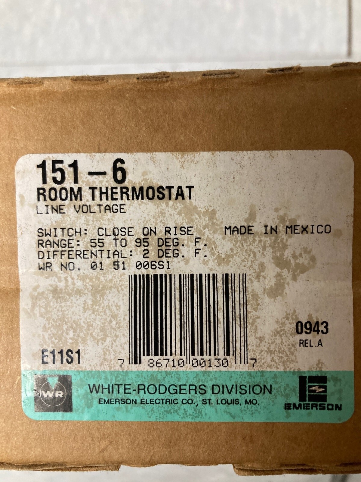 White Rodgers Room Thermostat 151-6