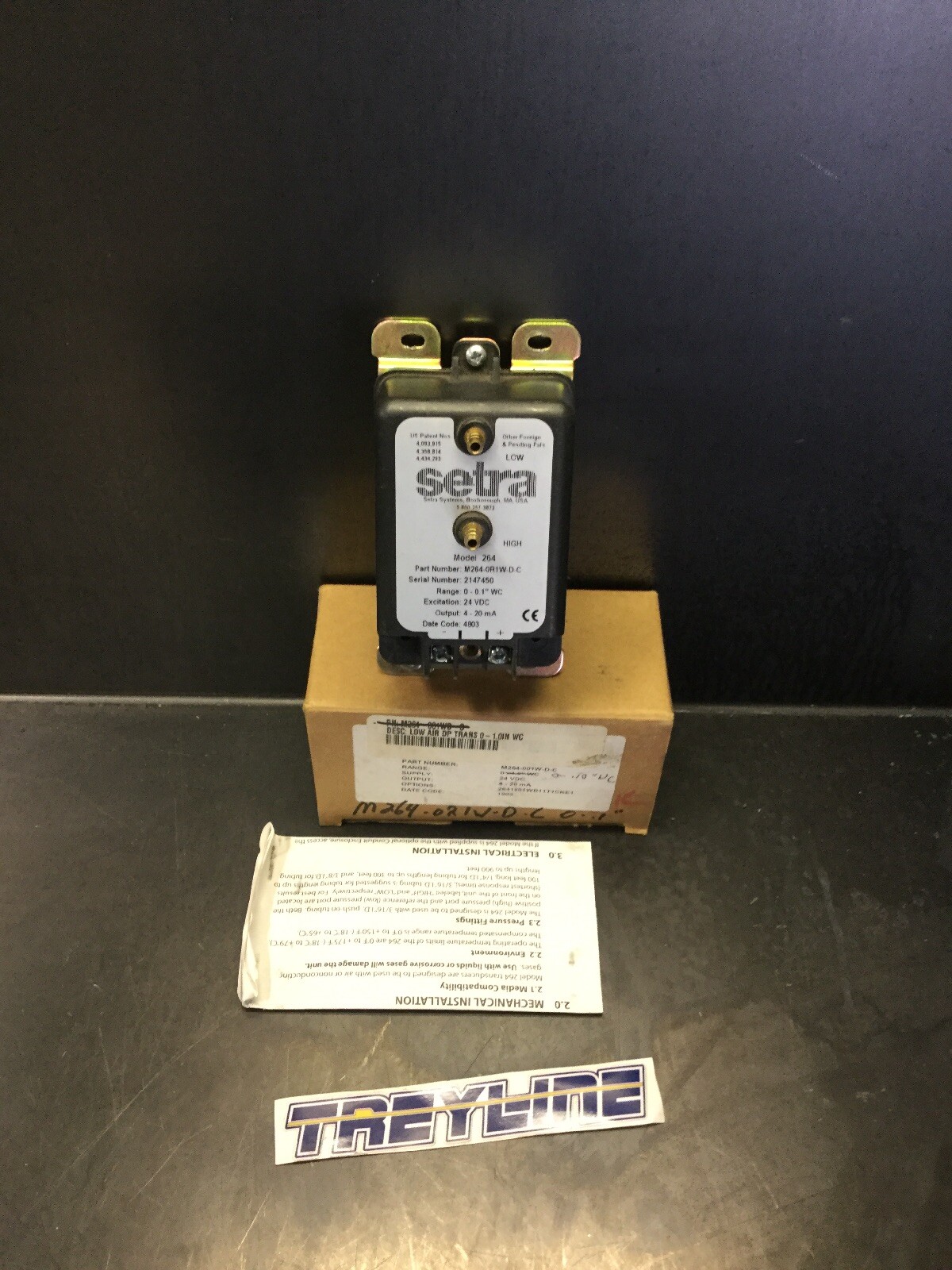NEW, SETRA, M264-0R1W-D-C, LOW DIFFERENTIAL PRESSURE TRANSDUCER, 24 VDC. (20C-1)