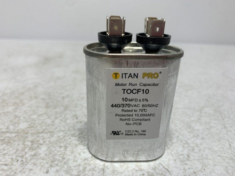 Titan Pro TOCF10 Motor Run Capacitor 10 MFD 440/370V Oval