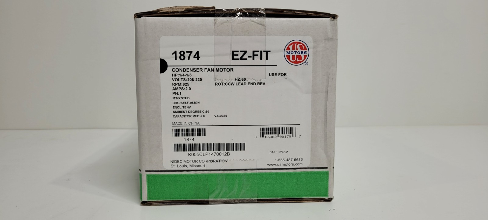 US Motors – 1874 – 1/4 HP, 825 RPM, 208-230V, PSC Condenser Fan Motor (TE) NEW
