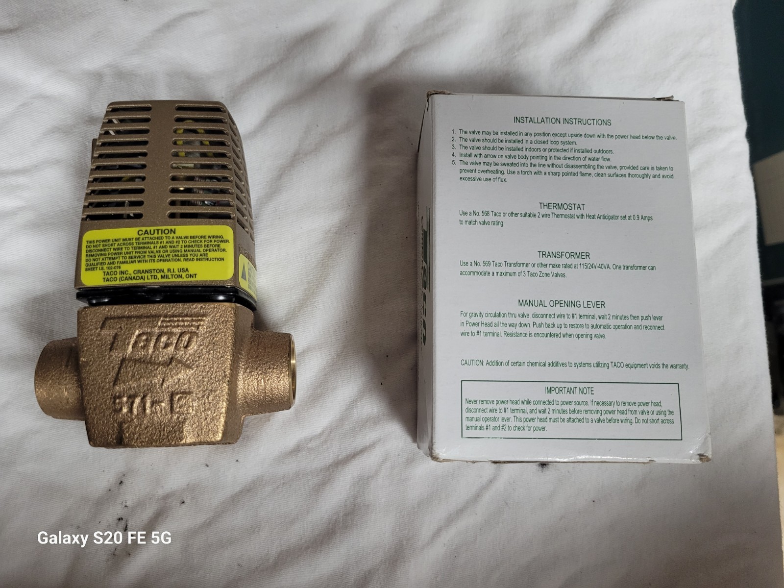 Taco 571-2 3/4 inch Sweat Zone Valve – Gold