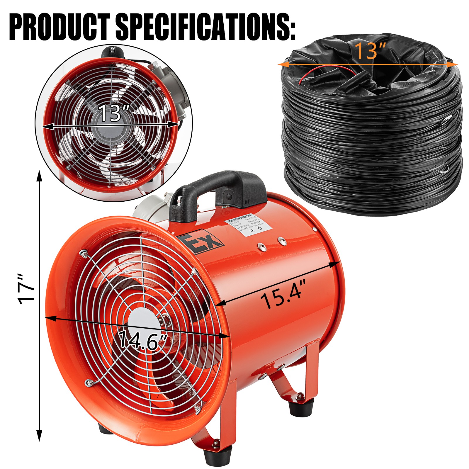 Industrial Explosion Proof Ventilator 12″ Extractor Blower Fan w/ 25ft Duct Hose