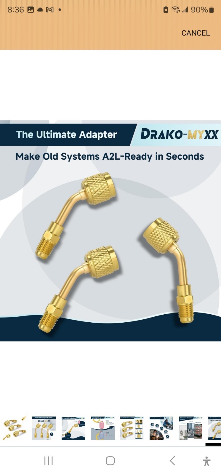 DRAKO-MYXX 3 Pcs A2L R 32 R-454B Adapter 1/4″ LH Female To 1/4″ RH male