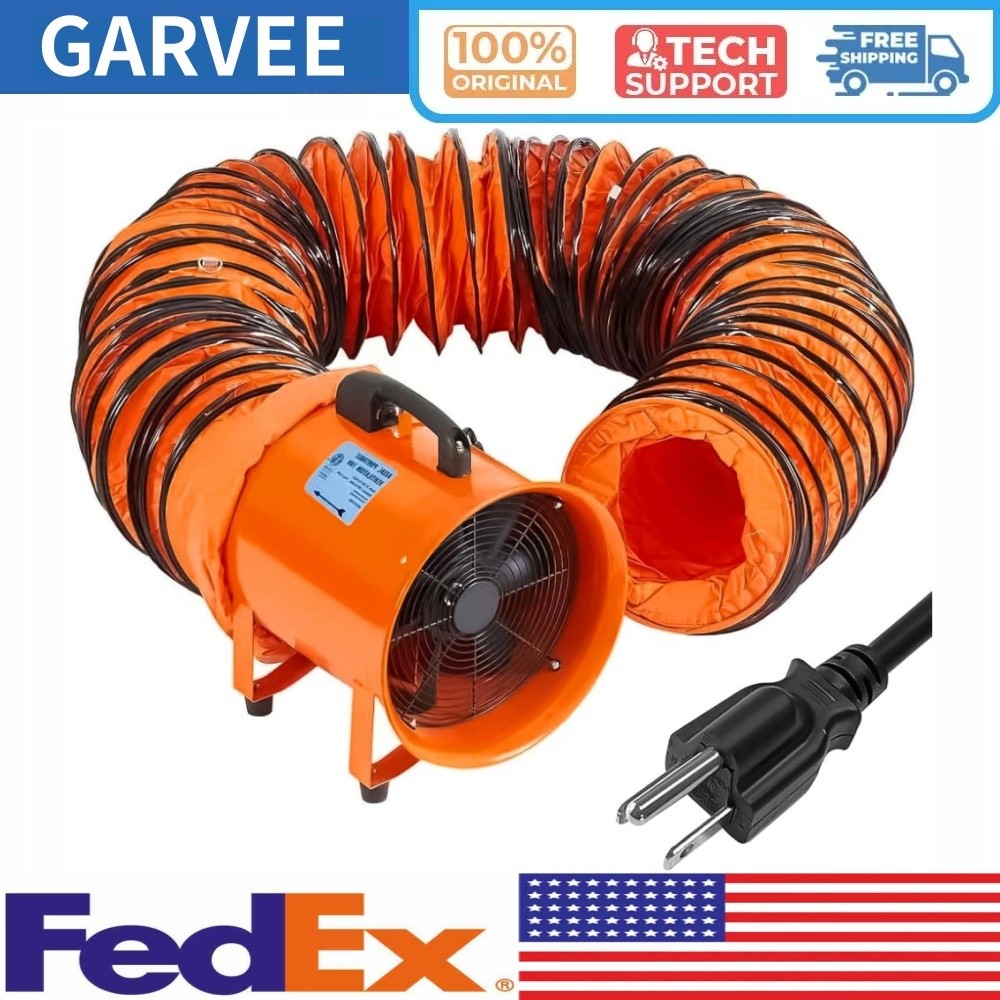 12 in Utility Blower Exhaust Fan with 16.4 ft Duct 3500 r/min & 3500 CFM