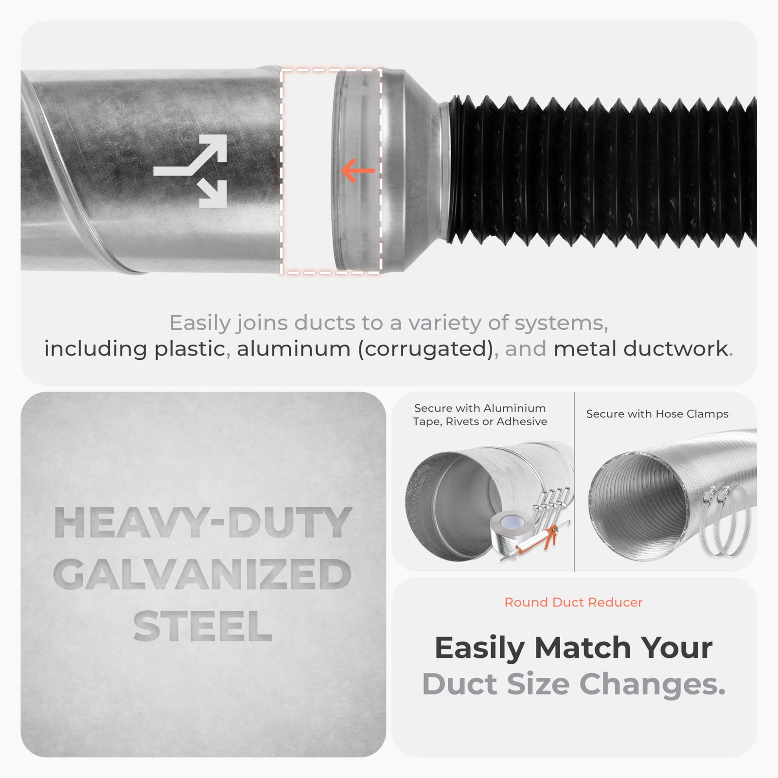 Hvac Ov 12.5 To 4 Inch Round Duct Reducer – Galvanized Steel Pipe Increaser –