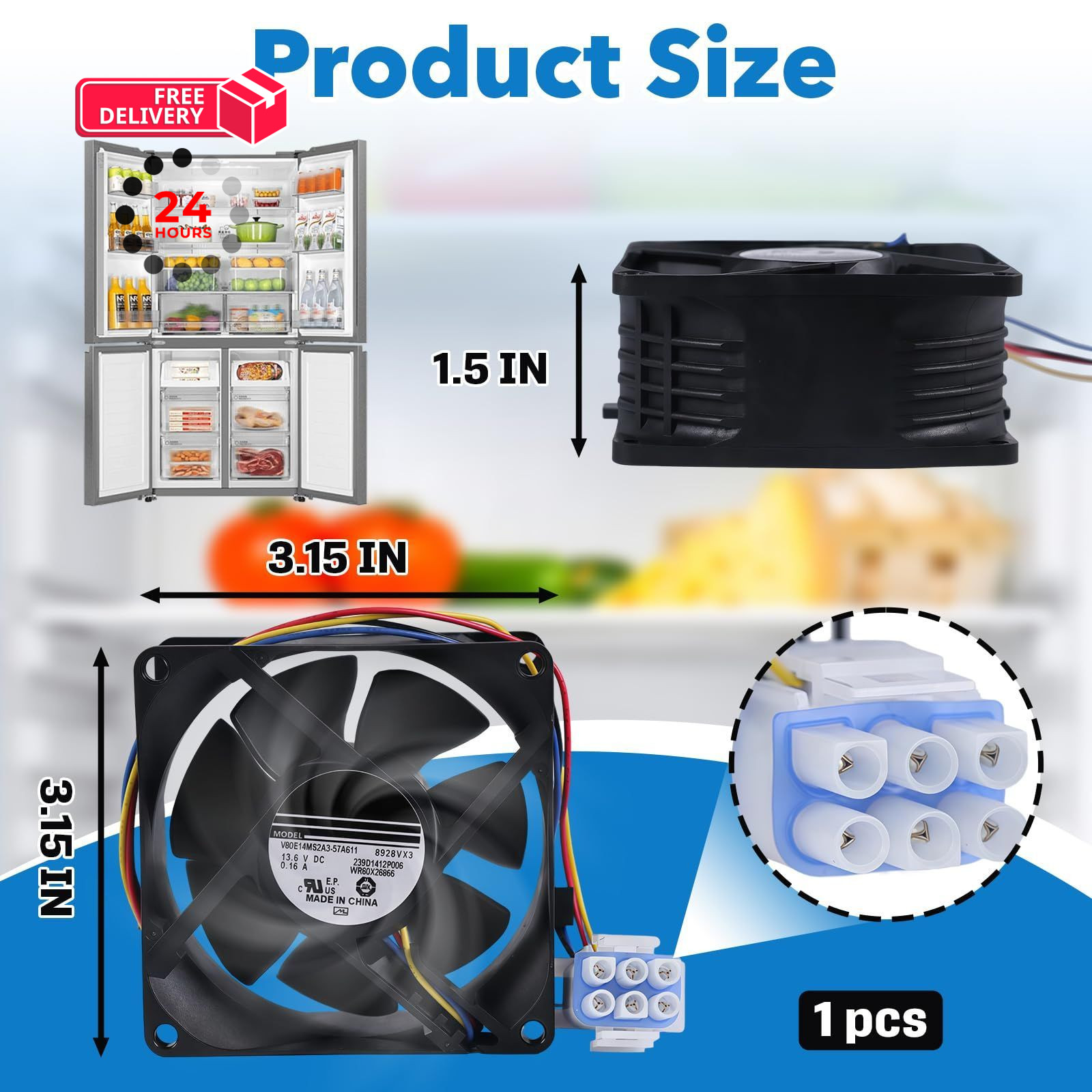 WR60X26866 Evaporator Fan Motor Compatible with V80E14MS2A3-57A611…