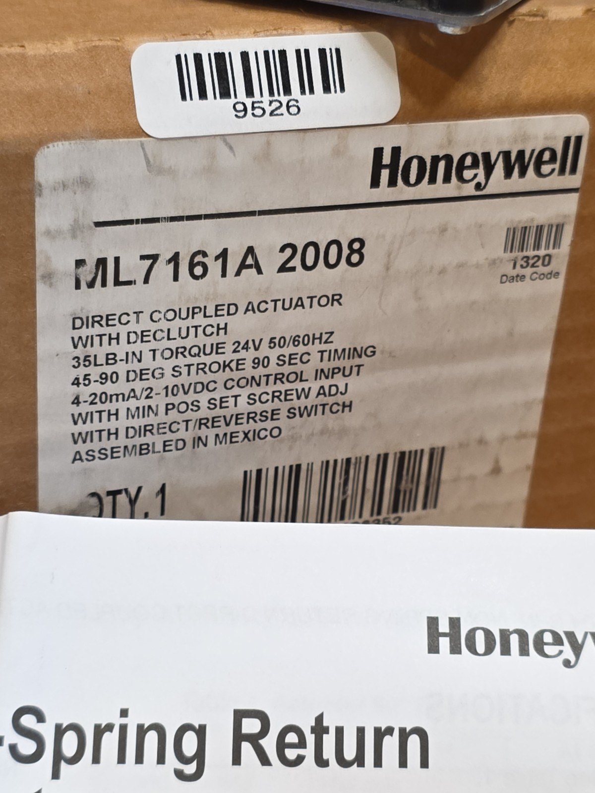 Honeywell ML7164A 2001 Direct Coupled Actuator With Declutch, 24V, 50/60HZ