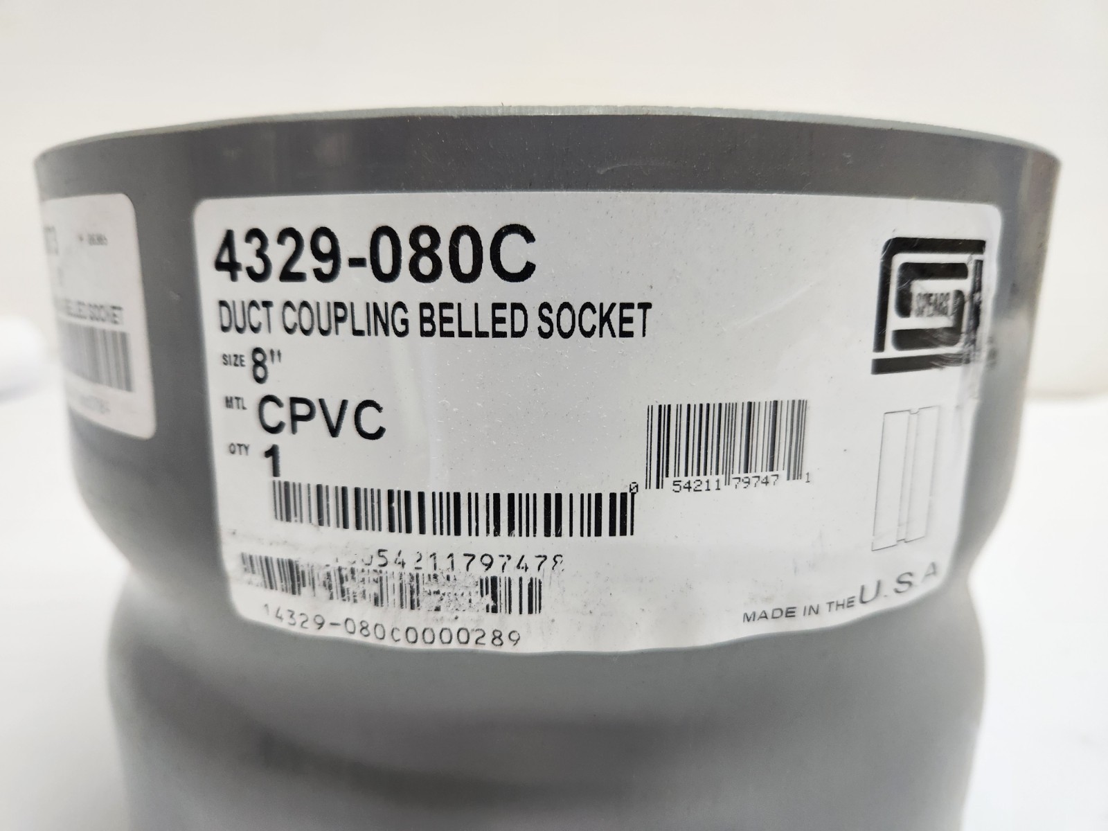 Spears 4329-080C 8″ CPVC Exhaust Duct Belled Coupling Socket