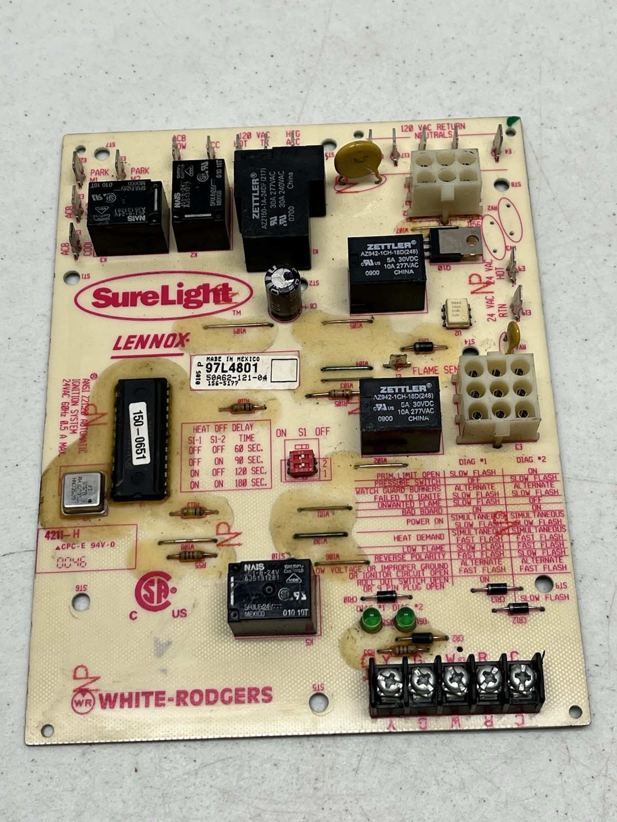 Lennox 97L4801 Furnace Control Board 50A62-121-04 30 Day Warranty