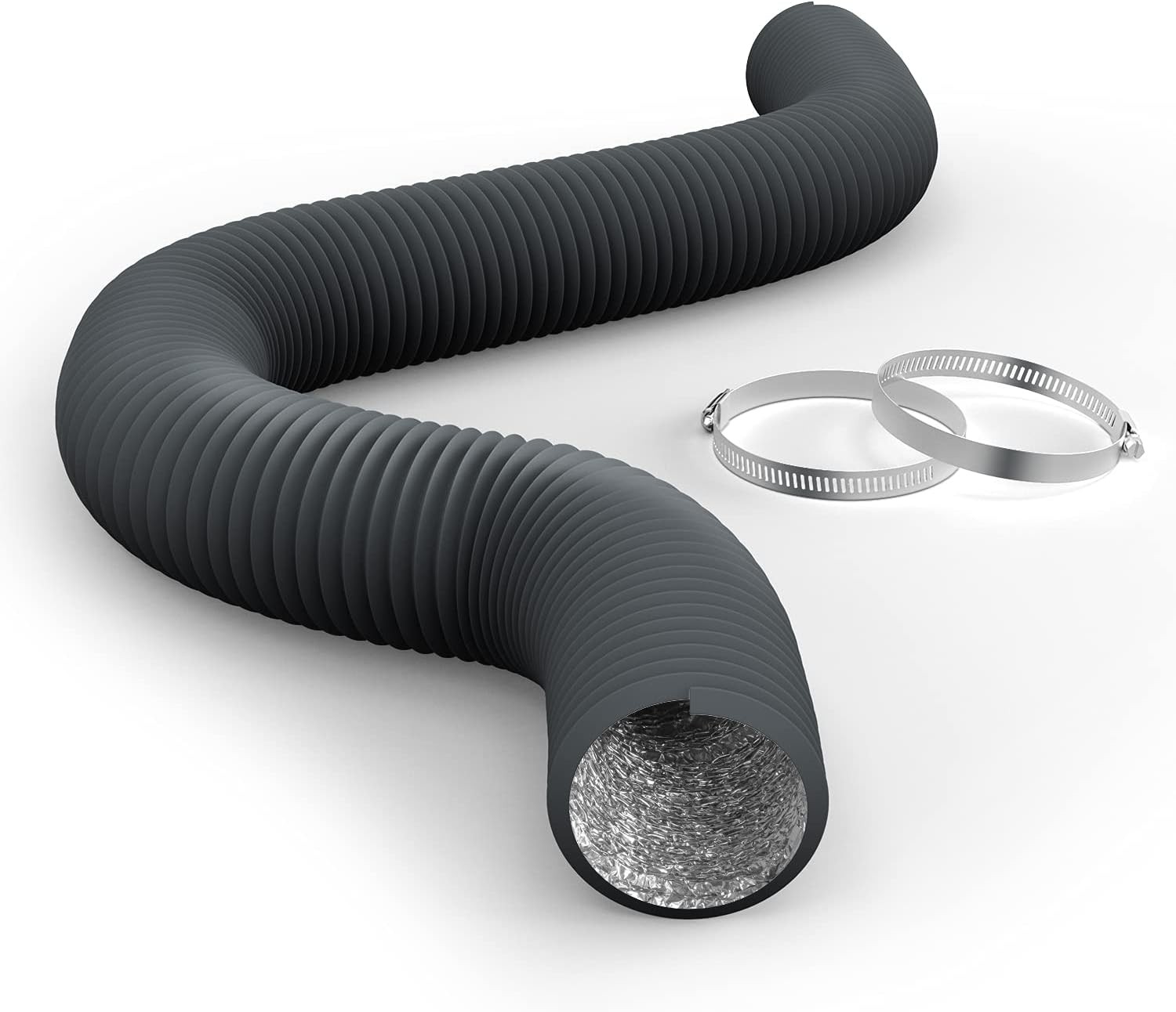 iPower Flexible 3 Inch 8 Feet Aluminum Ducting 4 Layer PVC 3 in 8ft, Gray