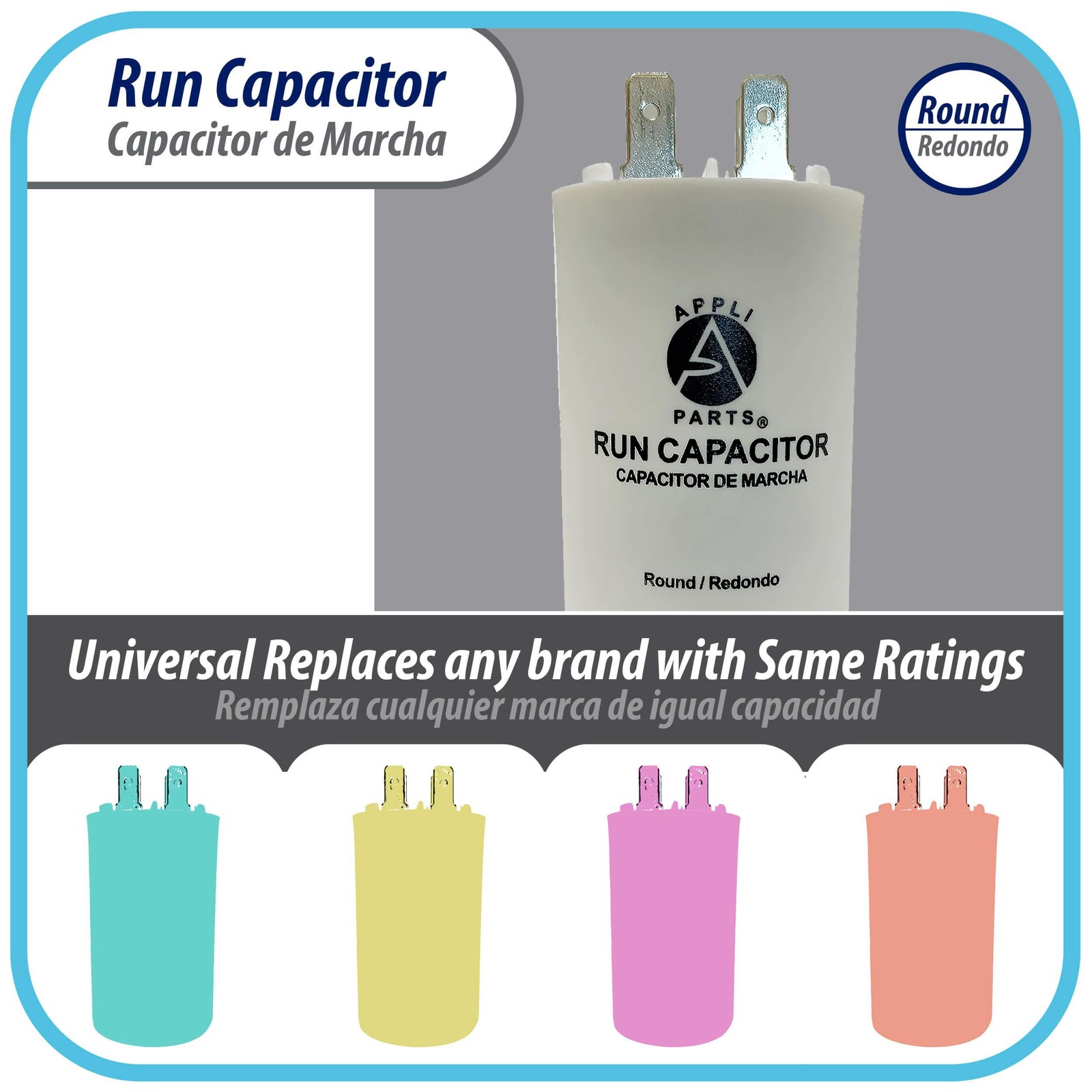 Appli Parts Run Capacitor for electric motors 40 Mfd uF (microfarads) 250VAC Pla