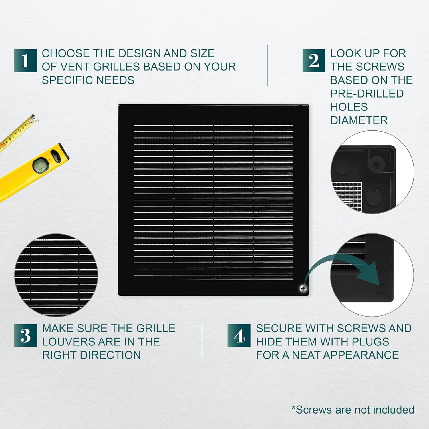 / 10” X 10” Inch Opening Measurement / Black Square Vent External Grille with