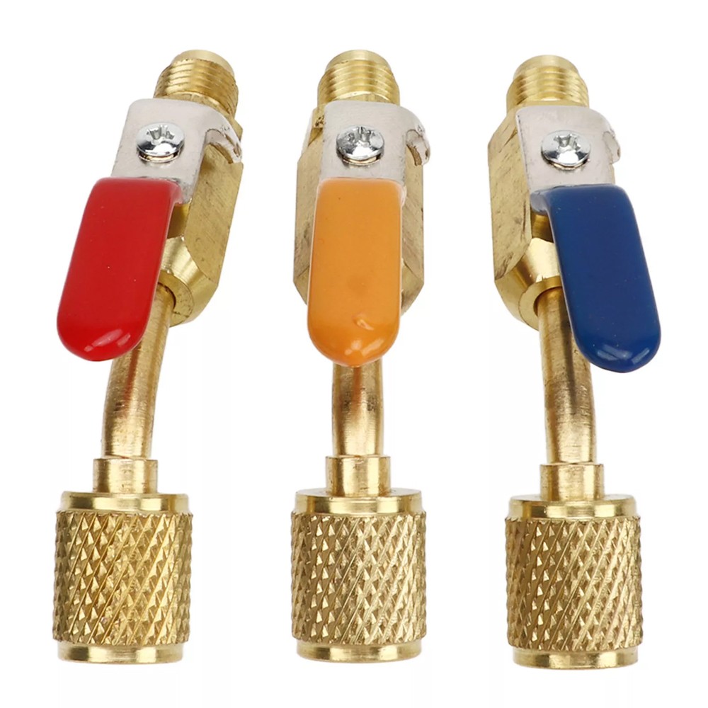 1/4“SAE Coolant Angled Small Ball Valve 3PCS Charging Hoses AC Refrigerant Tools