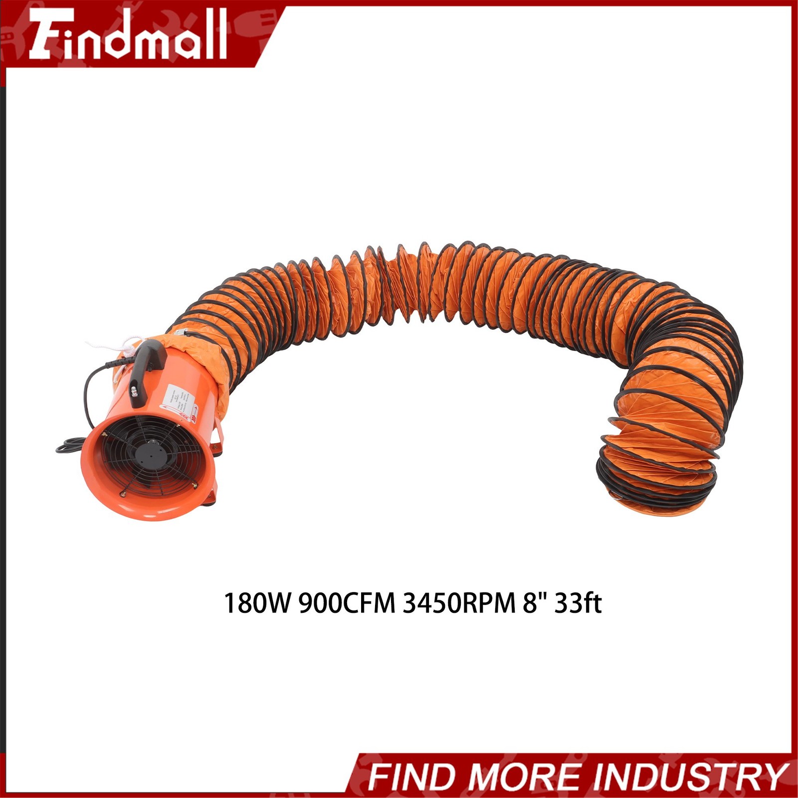 Findmall 8 Inch Portable Blower Fan 180W 900CFM 3450RPM with 33 Ft Duct Hose