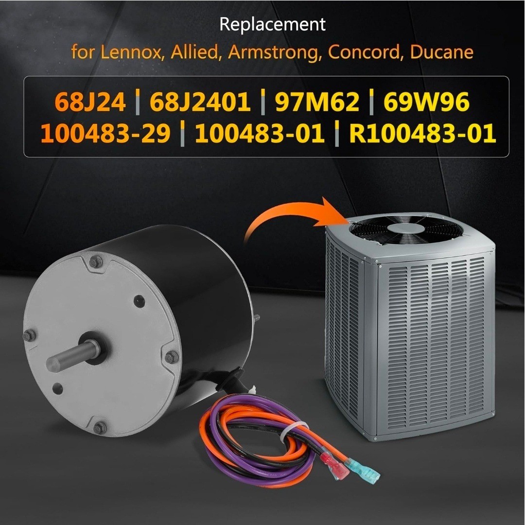 68J24 Condenser Fan Motor 1/3 HP 1075 RPM 208-230V for Lennox 97M62 69W96