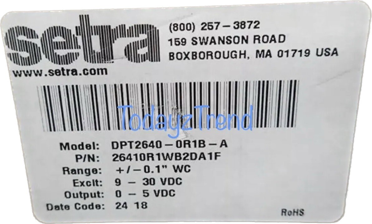 Setra Johnson DPT2640-0R1B-A Pressure Controls Transducer 0.1WC 9-30/0-5VDC