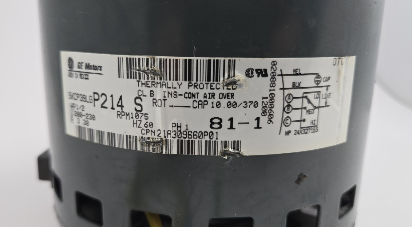 Trane 1/2 HP Blower Motor 21A309660P01 5KCP39LGP214S 1075 RPM 3Spd CCWLE 230V