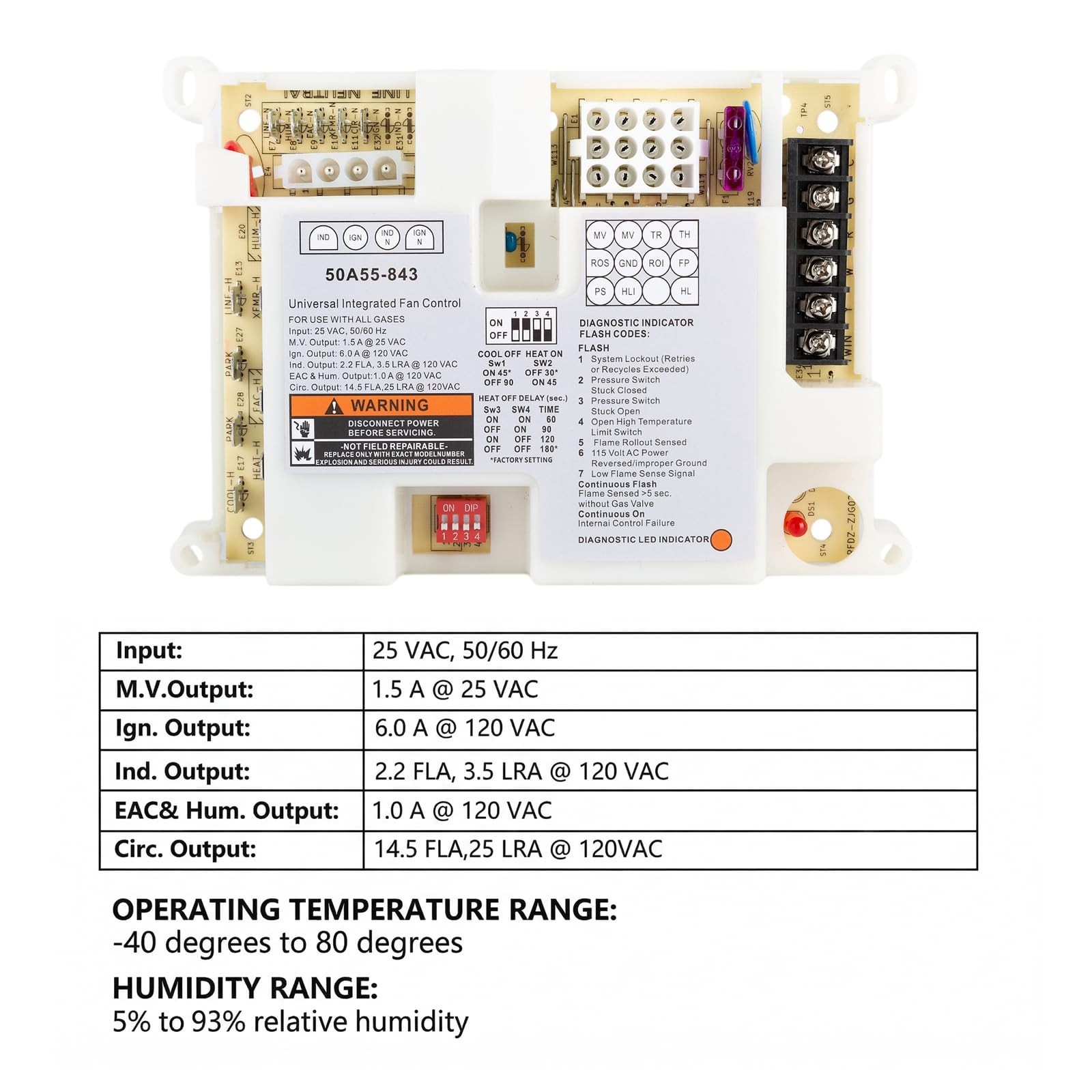 Universal 50A55-843 Integrated Furnace Control Board, Compatible with 50A50, 50A