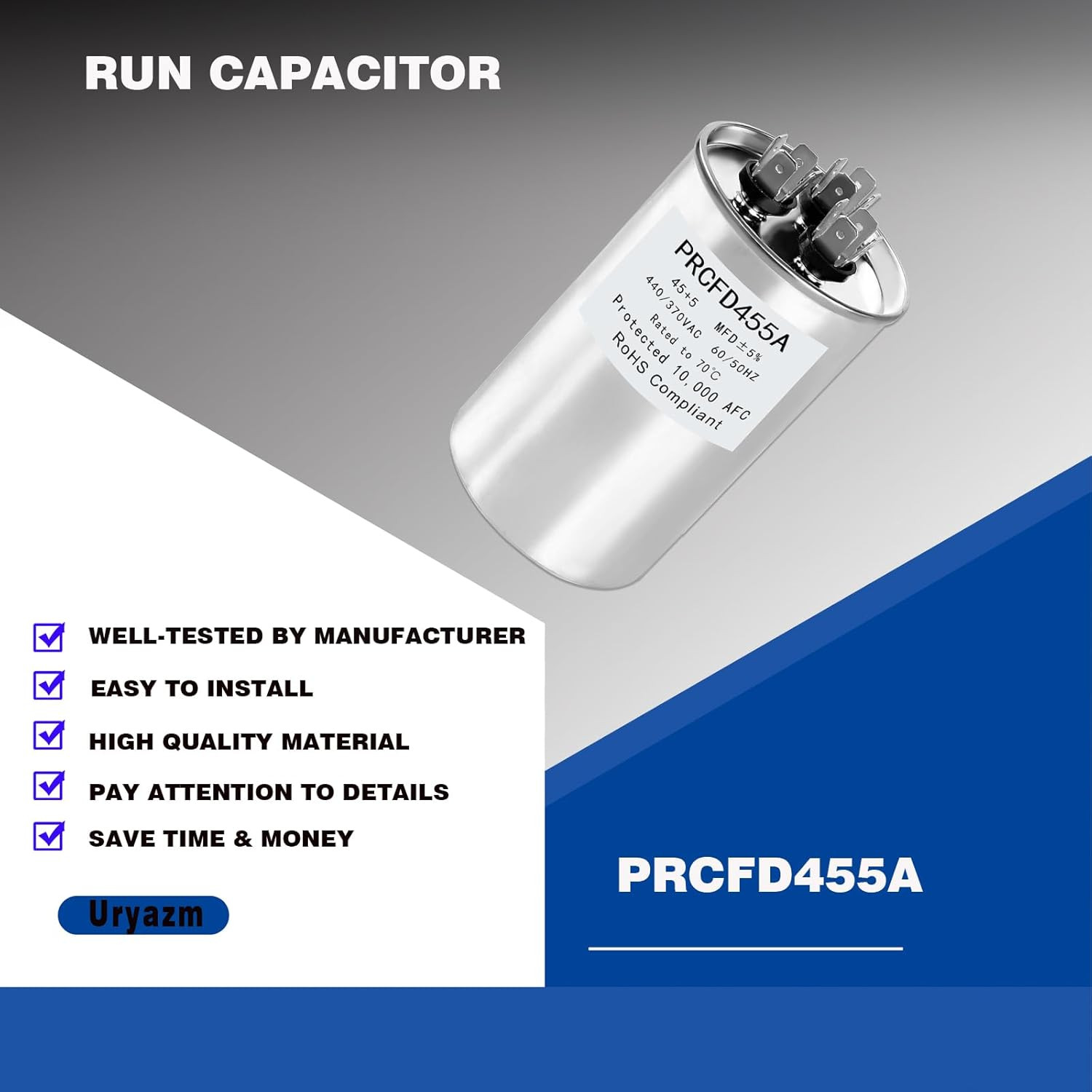 Dual Run Capacitor 45 5 MFD 440 370 Volt for PRCFD455A AC Motor